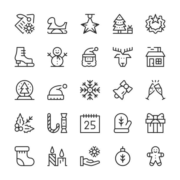 árbol De Navidad Iconos Para Diseño De Línea Fina Vectores Libres de Derechos - iStock árbol De Navidad Iconos Para Diseño De Línea Fina Vectores Libres de Derechos - iStock