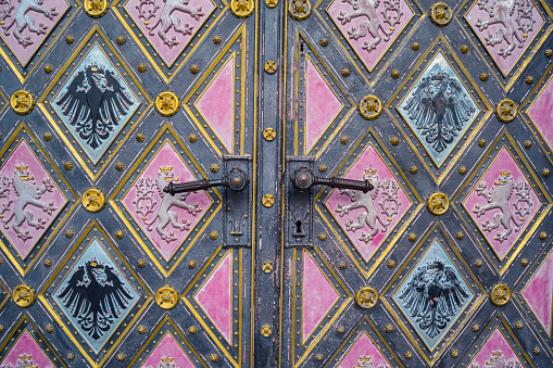 Detail of basilica door at Vysehrad, Prague, Czech Republic