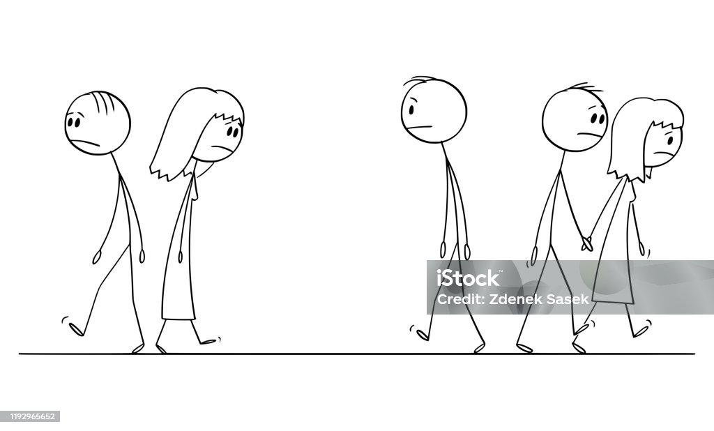 Ilustrasi Kartun Vektor Orang Sedih atau Depresi Berjalan di - Bebas Royalti Gambar orang lidi vektor stok