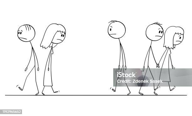 Ilustrasi Kartun Vektor Orang Sedih Atau Depresi Berjalan Di Ilustrasi Stok - Unduh Gambar Sekarang