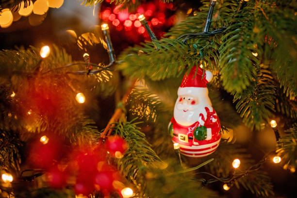 istock red Christmas holiday decorations with lights and garland 1192965756