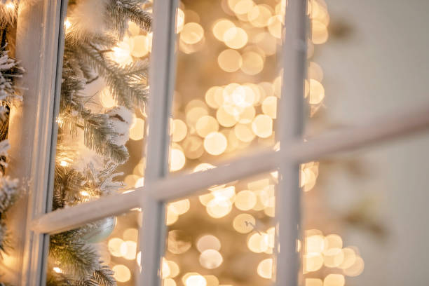 istock Christmas holiday decorations with lights and garland 1192967612