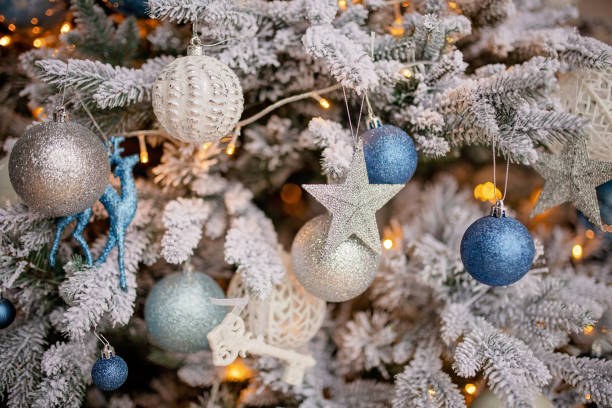 istock Christmas holiday decorations with lights and garland 1192967760