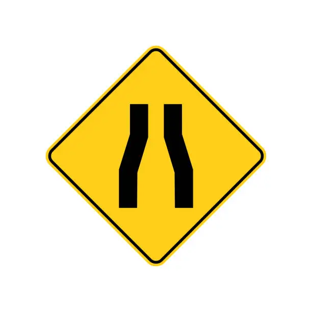 Vector illustration of USA traffic road signs. pavement narrows. vector illustration