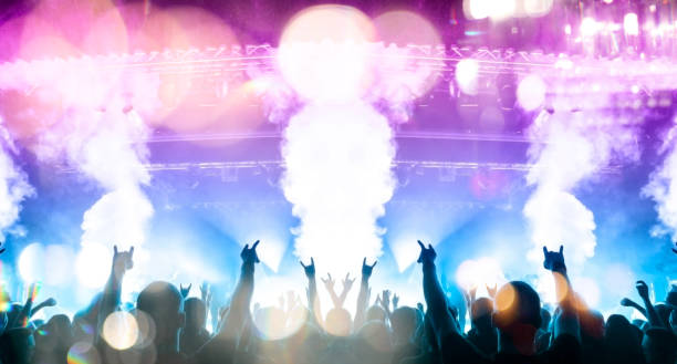 istock Concert stage, people are visible waving and clapping, silhouettes are visible 1192977677