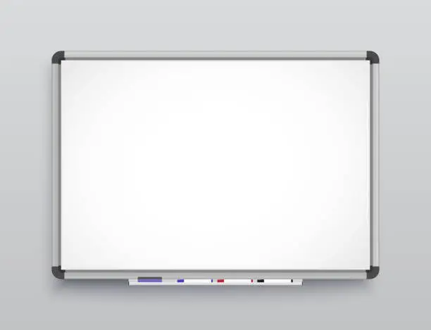 Vector illustration of Whiteboard for markers. Presentation, Empty Projection screen. Office board background frame