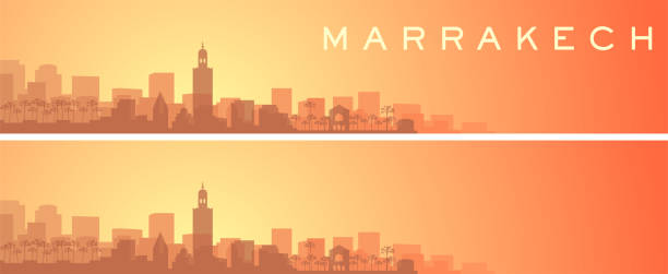 Marrakesh Beautiful Skyline Scenery Banner Marrakesh Beautiful Skyline Scenery Banner marrakech stock illustrations