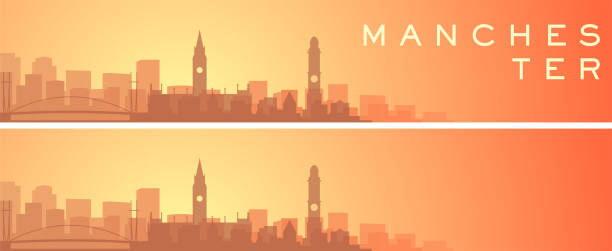曼徹斯特美麗的天際線風景橫幅 - manchester 幅插畫檔、美工圖案、卡通及圖標