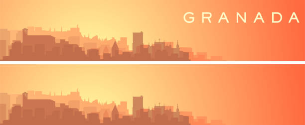 illustrazioni stock, clip art, cartoni animati e icone di tendenza di granada bellissimo skyline scenario banner - granada spagna