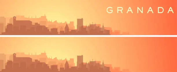 Vector illustration of Granada Beautiful Skyline Scenery Banner