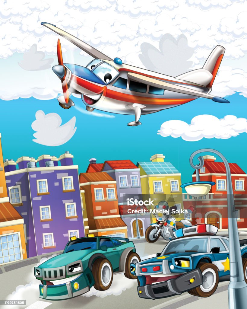 Cartoon Scene With Police Car Driving Through The City And Emergency Plane Flying Stock Illustration - Download Image Now - iStock Cartoon Scene With Police Car Driving Through The City And Emergency Plane Flying Stock Illustration - Download Image Now - iStock