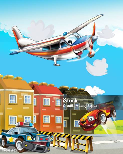 Cartoon Scene With Police Car Driving Through The City And Emergency Plane Flying Stock Illustration - Download Image Now - iStock Cartoon Scene With Police Car Driving Through The City And Emergency Plane Flying Stock Illustration - Download Image Now - iStock