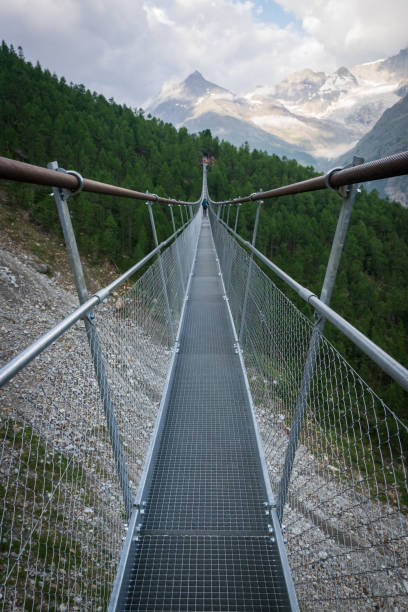Charles Kuonen Bridge (the world's longest suspension bridge for walkers). stock photo