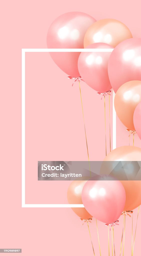 Festive Background With Helium Balloons Celebrate A Birthday Poster Banner  Happy Anniversary Copy Space For Text Vector 3d Object Ballon With Ribbon  Pink Color Stock Illustration - Download Image Now - iStock