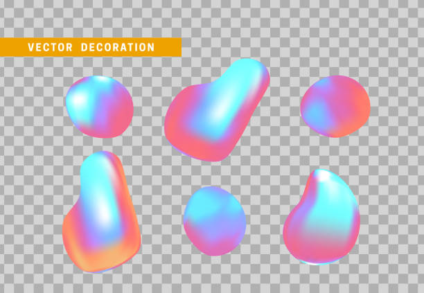 Shape liquid drops with colorful gradient. Abstract 3d fluid objects with gradient holographic color of hologram. vector illustration Shape liquid drops with colorful gradient. Abstract 3d fluid objects with gradient holographic color of hologram. vector illustration isolated color stock illustrations