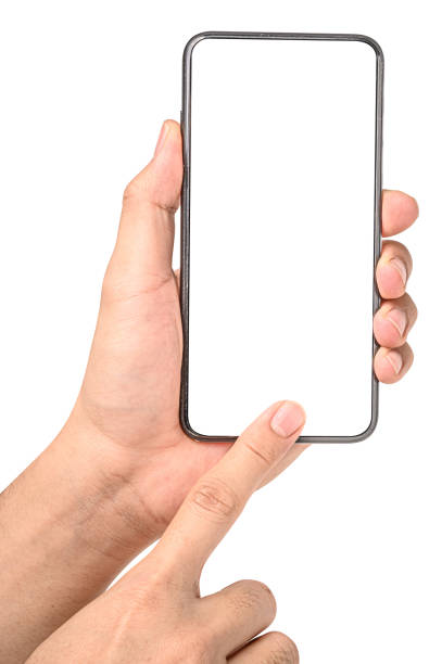 istock Hand holding phone isolated on white background with clipping path. 1192991023