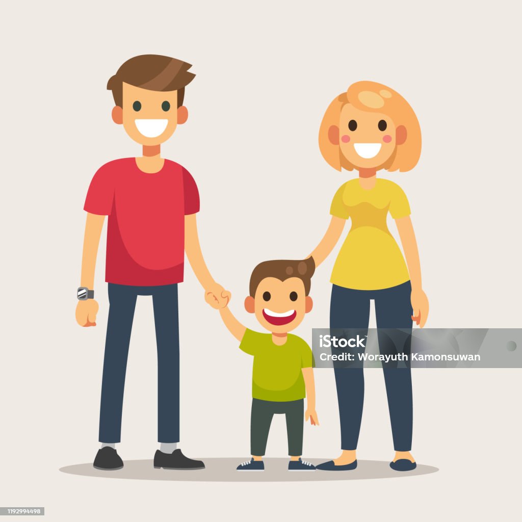 Happy Family Characters Father Mother And Son Vector Illustration In Cartoon  Style Stock Illustration - Download Image Now - iStock