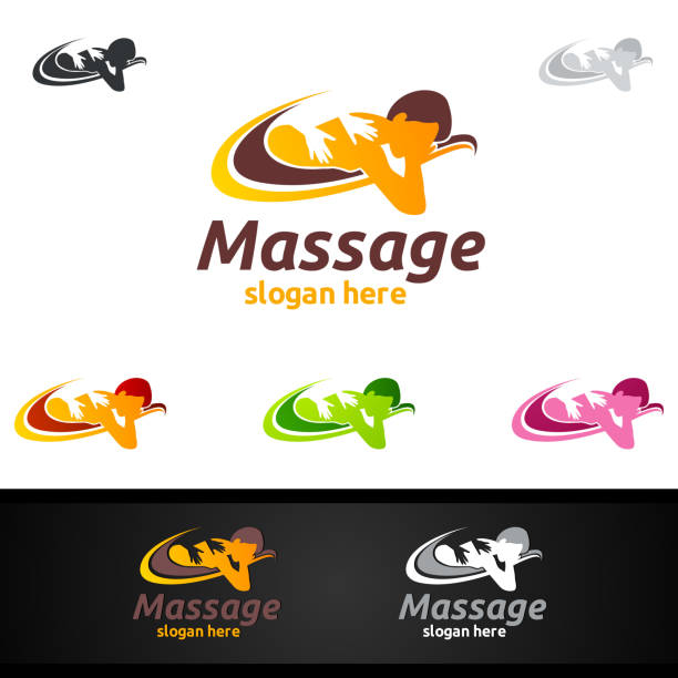 ilustraciones, imágenes clip art, dibujos animados e iconos de stock de símbolo de masaje - massage therapist massaging sport spa treatment