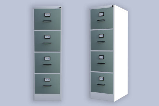 istock Pair of filing cabinets isolated on grey with shadows, 3d render. 1193003906
