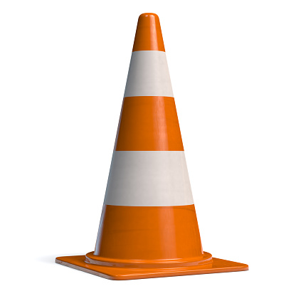 Traffic Cone for Roadworks Caution or Danger Alert. Attention Icon 3D illustration.