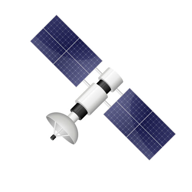 satellitenvektor-design-illustration isoliert auf weißem hintergrund - digital signal stock-grafiken, -clipart, -cartoons und -symbole