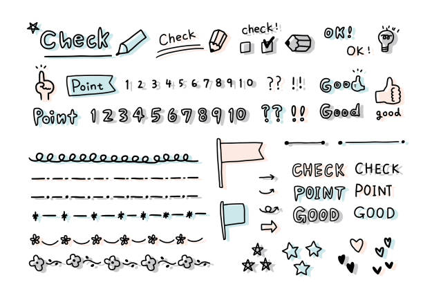 handschriftliche illustrationsprüfung und punkte - survey marker stock-grafiken, -clipart, -cartoons und -symbole