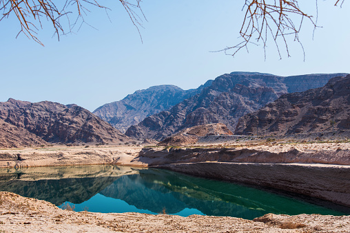 Wadi Beeh Dam in Jebel Jais mountain in Ras Al Khaimah emirate of United Arab Emirates