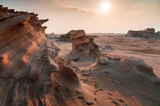 Sunset over fossil dunes scenic spot in Abu Dhabi United Arab Emirates