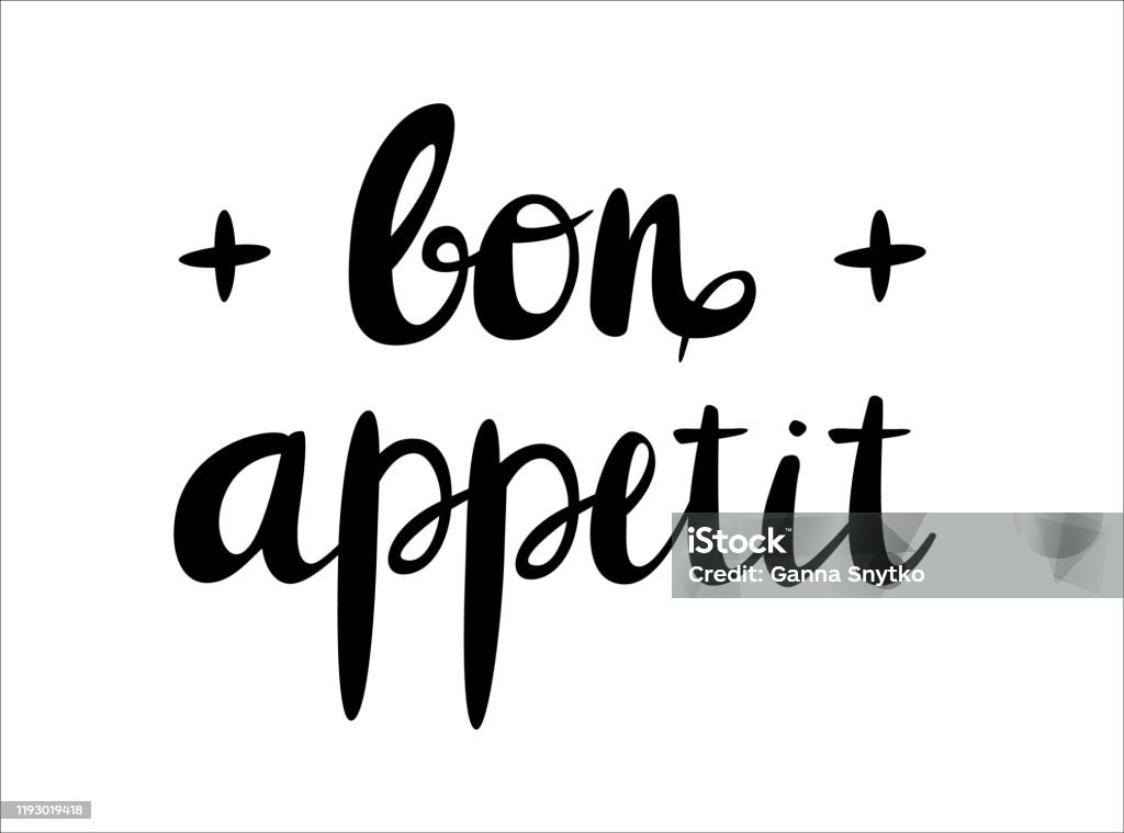 Hand Writing Bon Bon Appetit Handwriting Text Isolated On White Background Vector ...