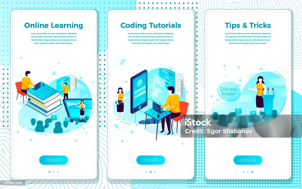 Course Tutorial Picture Vector Set Online Tutorial School Learning Process Stock Illustration ...