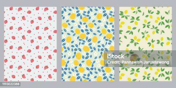 Japanese Strawberry Summer Orange Spring Lemon Abstract Background Stock Illustration - Download Image Now
