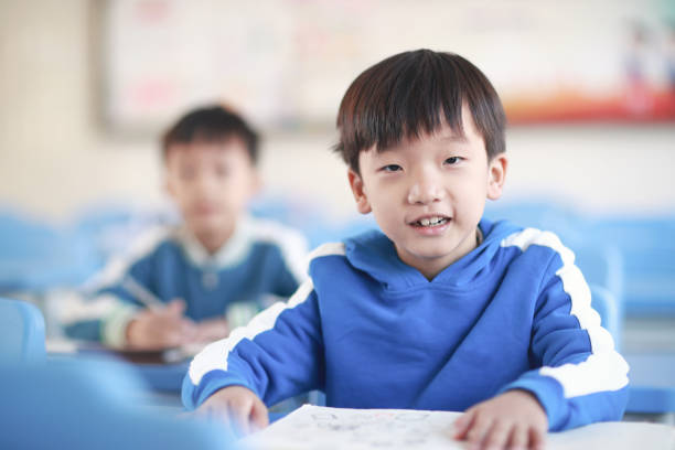 istock Young boy reading at his desk in a classroom 1193028312