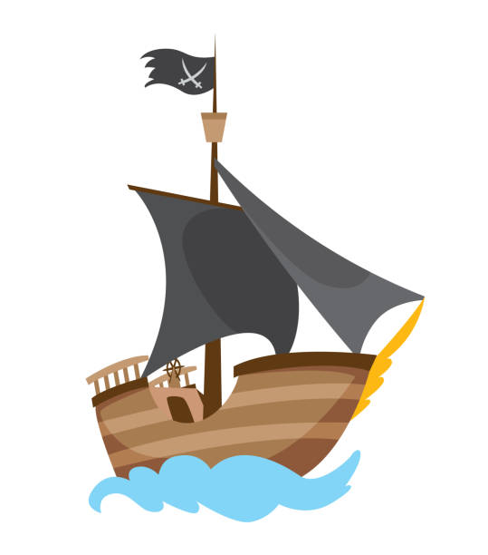 illustrazioni stock, clip art, cartoni animati e icone di tendenza di gioco di icone della nave per cani da mare buccaneer buccaneer pirata in legno, design piatto isolato. fregata a colori. illustrazione vettoriale - buccaneer