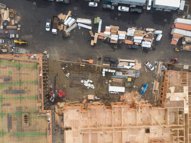 istock Texture. Construction of complexes with construction equipment and people. Top view. New house construction. 1193030746
