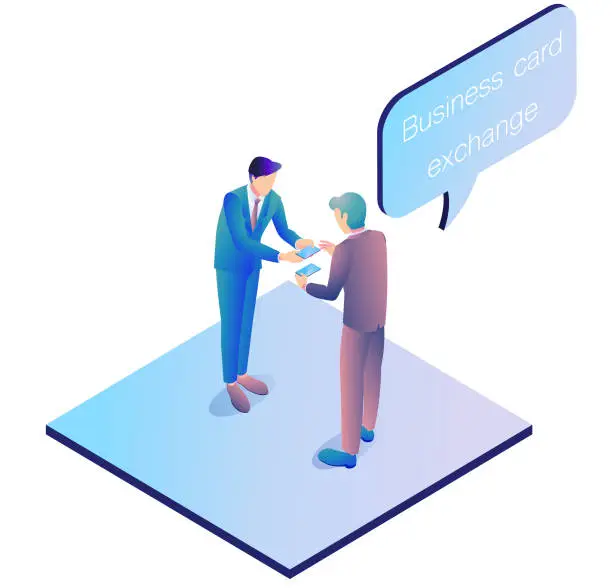 Vector illustration of Businessmen exchanging business cards.Ornament version.