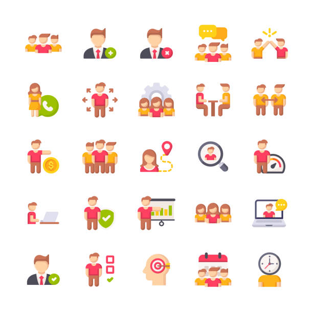 ilustrações de stock, clip art, desenhos animados e ícones de people flat icons. material design icons. pixel perfect. for mobile and web. contains such icons as businessman, businesswoman, leadership, manager, business management, business consulting, job hunting, human resources. - symbol communication business card men