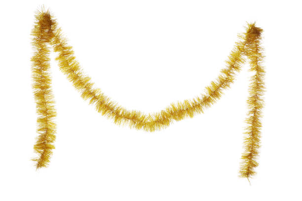 istock Christmas tinsel hanging on white background 1193036271