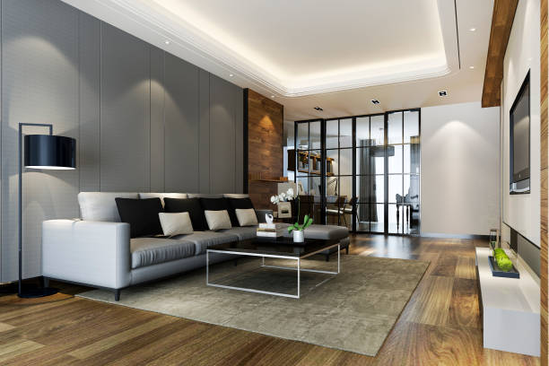 istock 3d rendering modern dining room and kitchen with living room with luxury decor 1193040316