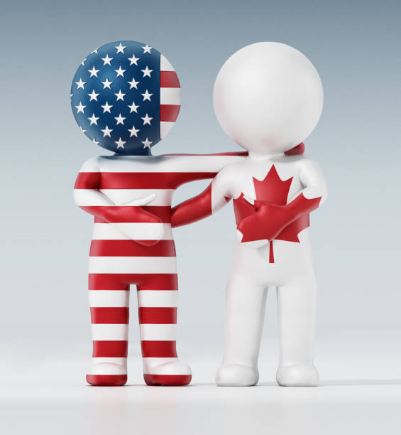 istock 3D faceless figures with USA and Canada flags handshaking and greeting each other 1193040864
