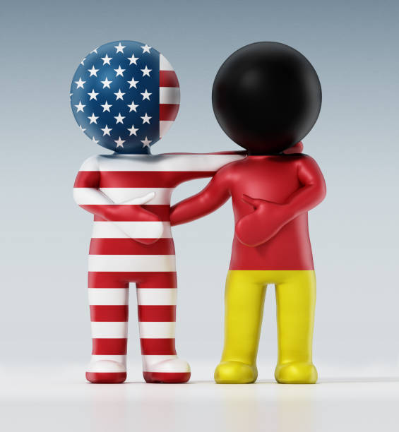 istock 3D faceless figures with USA and Germany flags handshaking and greeting each other 1193041055