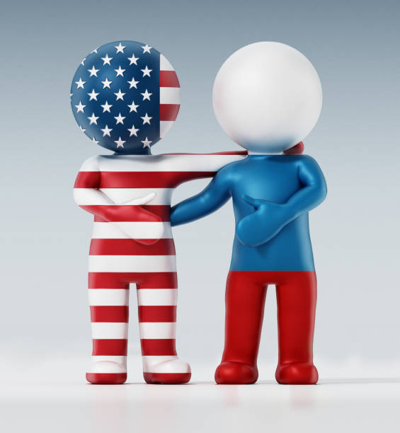 istock 3D faceless figures with USA and Russia flags handshaking and greeting each other 1193041204