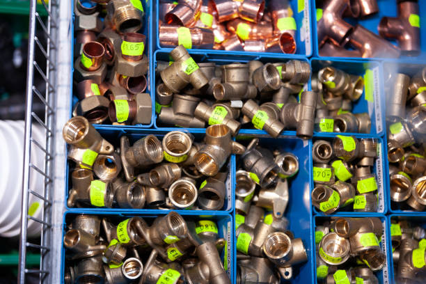istock Metal plumbing fittings in boxes 1193045202