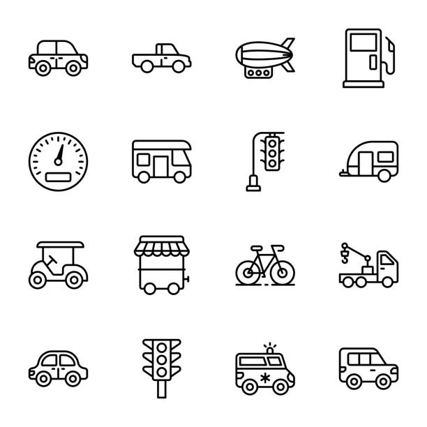 motor vehicle line icons pack - winnebago stock-grafiken, -clipart, -cartoons und -symbole