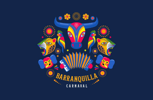 ilustraciones, imágenes clip art, dibujos animados e iconos de stock de carnaval de barranquilla, fiesta de carnaval colombiano. ilustración vectorial, póster y folleto - vector costume party feather