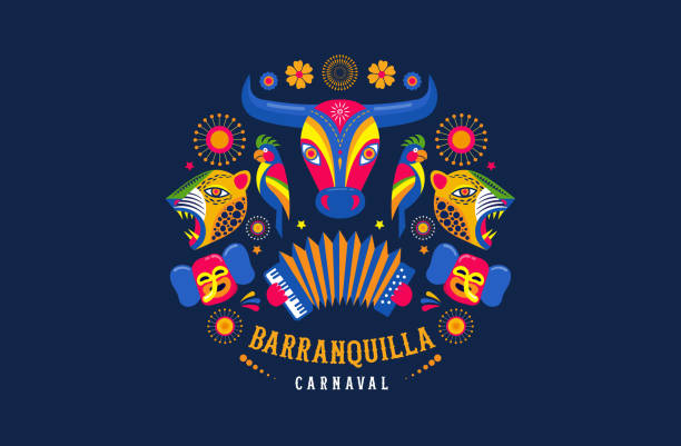 illustrazioni stock, clip art, cartoni animati e icone di tendenza di carnaval de barranquilla, festa di carnevale colombiana. illustrazione vettoriale, poster e volantino - traditional culture immagine