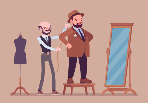 бизнес мужской костюм установки с портным - overweight men suit business stock illustrations