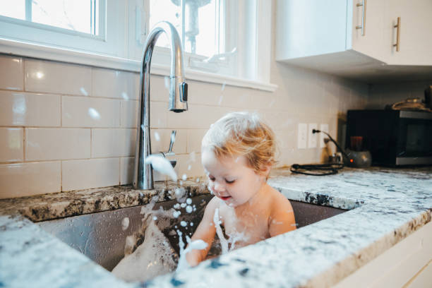 My Favorite Bath Experience - Bay Splashing Water in the Kitchen Sink