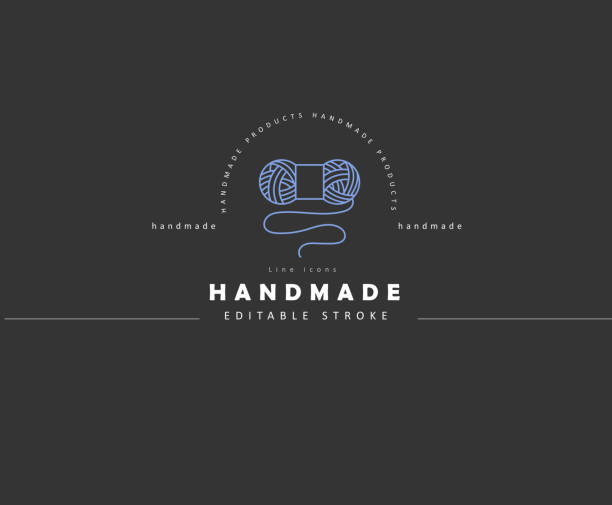 ilustrações de stock, clip art, desenhos animados e ícones de vector icon and logo sewing and handmade. editable outline stroke - sewing needlecraft product needle backgrounds