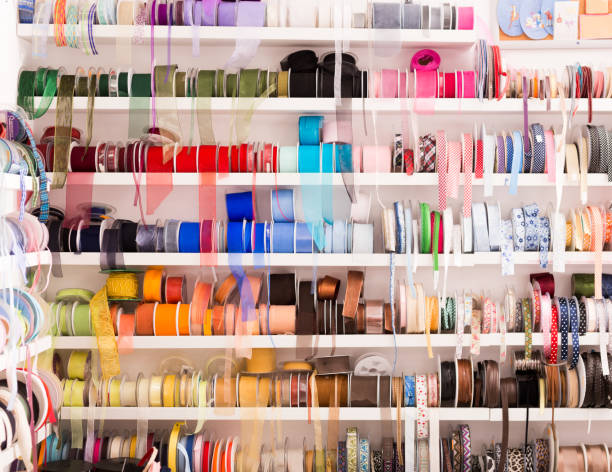 istock Colorful ribbons on store showcase 1193058425