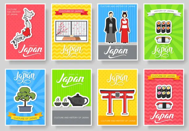 Vector illustration of Set of Japan country ornament travel tour concept